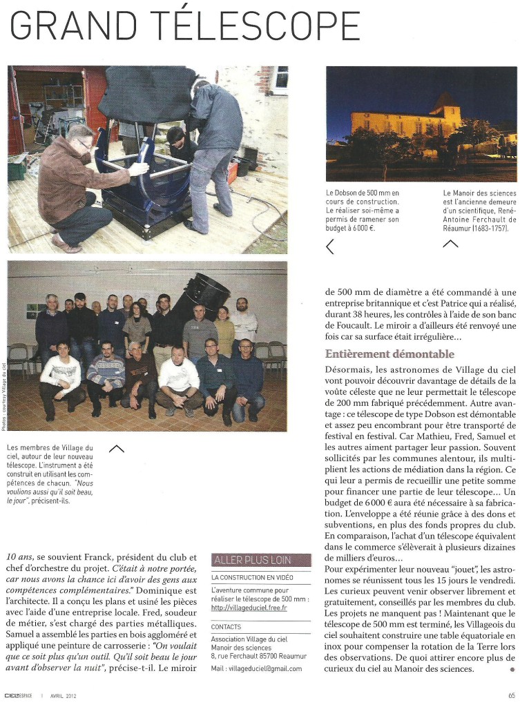 M3- Inaugutation T500 24 fév. 2012 - article Ciel & Espace (p.2)